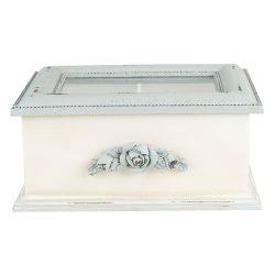 Clayre & Eef Shabby Chic antikolt krm / pderkk rzss 4 rekeszes fa tesdoboz
