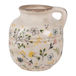 Clayre & Eef Vintage krm alapon mezei virgos antikolt kermia fles virgcserp / kancs (M)