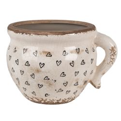 Clayre & Eef Vintage krm alapon apr szvecsks antikolt kermia fles virgcserp / kasp (L)