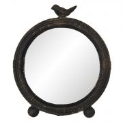  Clayre & Eef Vintage antikolt fekete madrks kerek asztali tkr