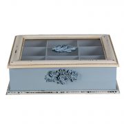  Clayre & Eef Shabby Chic antikolt kk / krm dombor rzss 9 rekeszes fa teafilter tart doboz