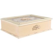  Clayre & Eef Shabby Chic antikolt pderrzsaszn / krm rzss 9 rekeszes fa teafilter tart doboz