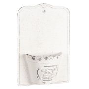  Clayre & Eef Vintage antikolt fehér fém fali kaspó dombornyomott felirattal