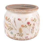  Clayre & Eef Vintage antikolt színes tavaszi virágos kerámia kaspó / virágcserép (M)