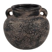  Clayre & Eef Vintage antikolt szrke / fekete virgmints kermia virgcserp / kasp kt fllel (M)