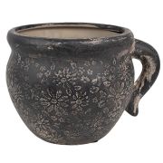  Clayre & Eef Vintage antikolt szrke / fekete virgmints kermia fles virgcserp / kasp