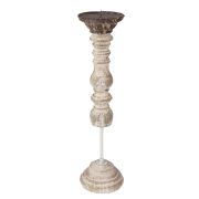  Clayre & Eef Vintage barna / krm / zld antikols dszes fa gyertyatart (44cm)