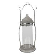  Clayre & Eef Vintage antikolt szrke dszes fm / veg lanterna / gyertyatart (44cm)
