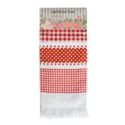  Isabelle Rose Shabby Chic fehr / piros kocks pamut kztrl / konyharuha