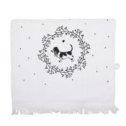  Clayre & Eef Vintage fehr alapon szrke Basset hound mints pamut konyharuha / kztrl