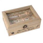  Antic Vintage feliratos varreszkzkkel dsztett vegtets fa varrdoboz (20cmx14cm)
